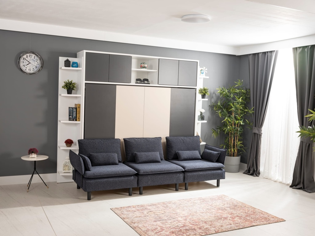 Lit escamotable horizontal 2 places armoire sur meuble avec canapé 3 place