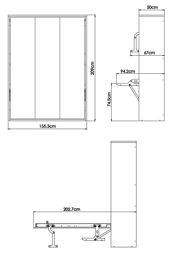 Lit escamotable verticale 2 places Smart Dimensions