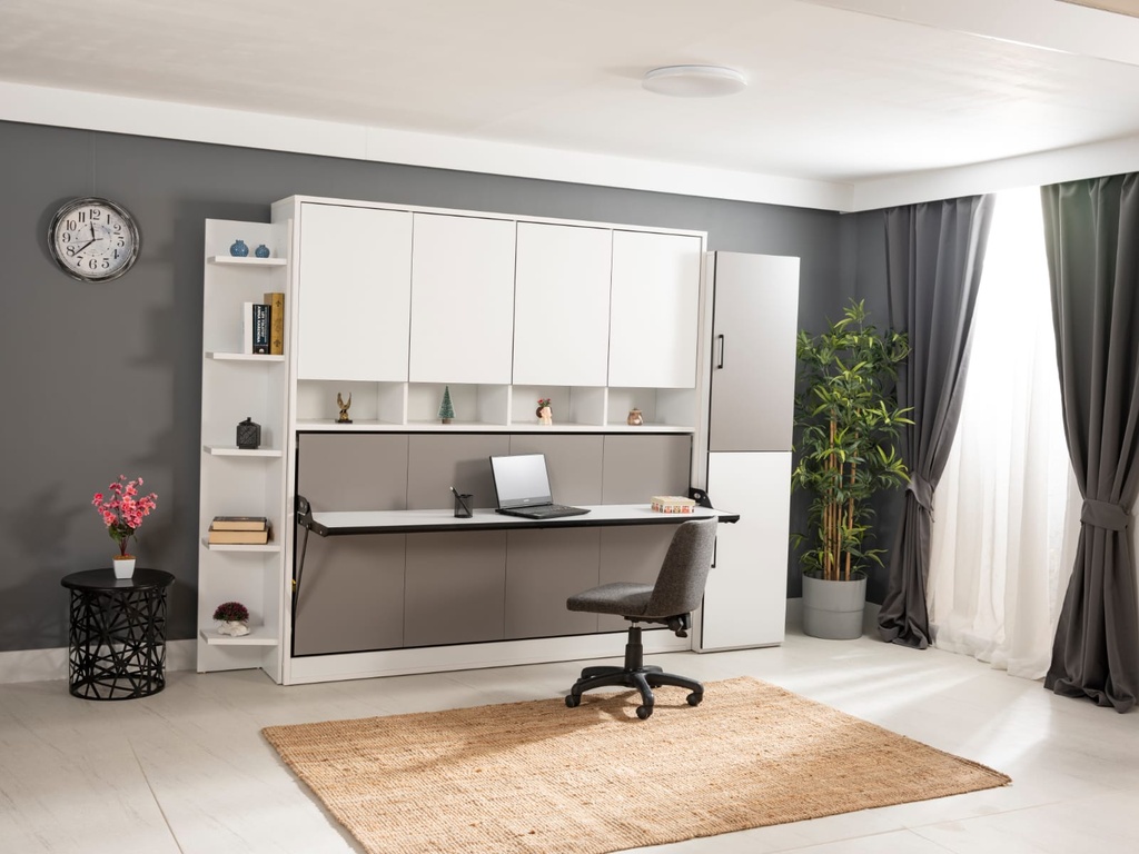 Lit escamotable horizontal optimal étagère multiple et table de travail