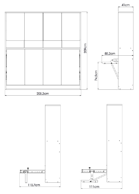 Lit escamotable horizontal optimal une place Dimensions