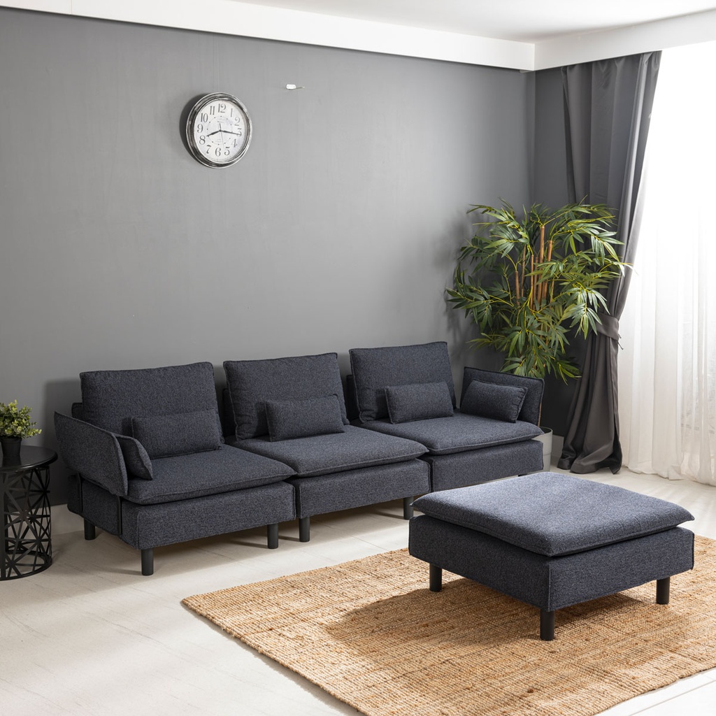 Canapé modulable LXsofa 3 places gris avec reposes pieds
