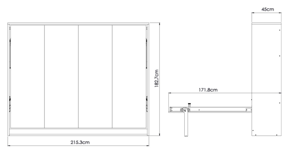 Lit escamotable horizontal XL 2 places dimensions