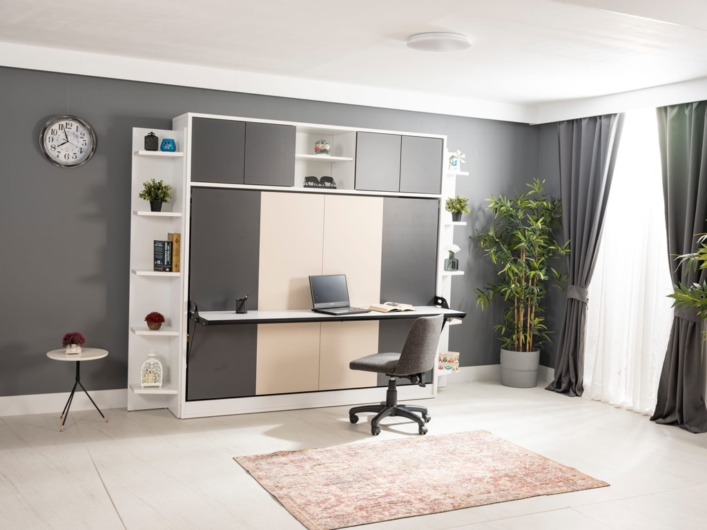 Lit-escamotable-horizontal-2-places avec table de travail bureau