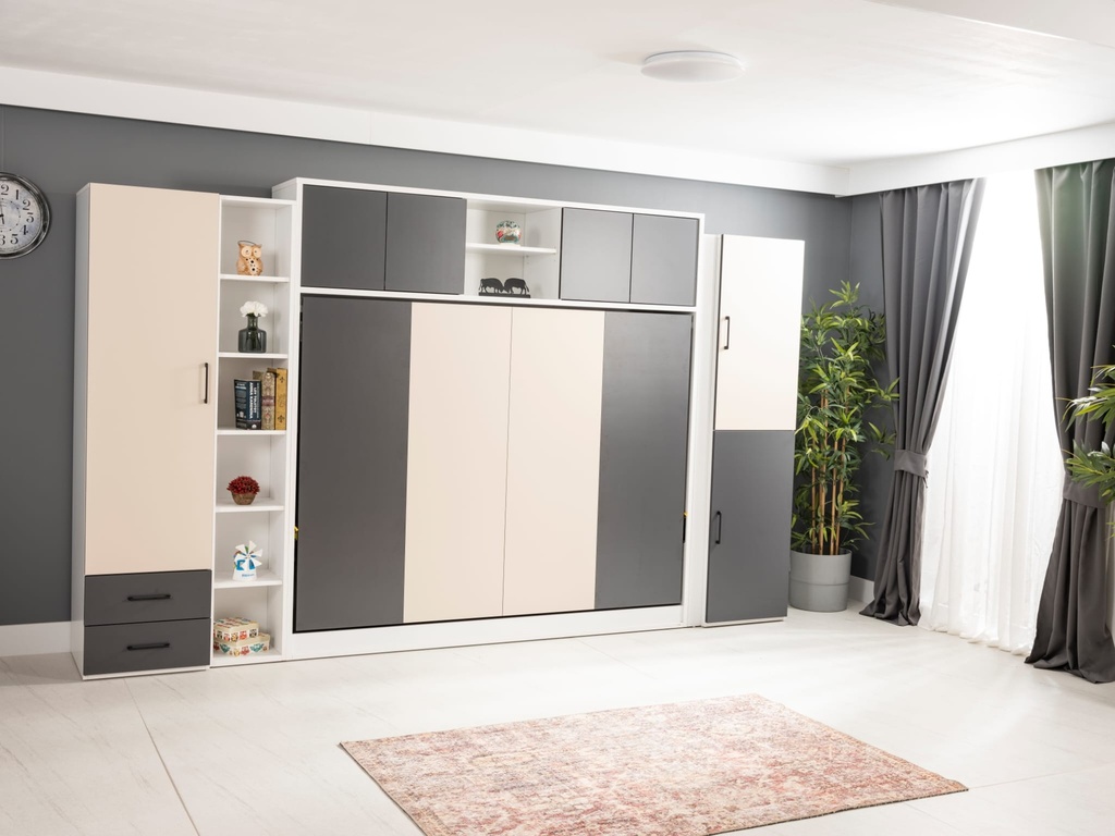 Lit-escamotable-horizontal-2-places-lit-fermé avec meuble