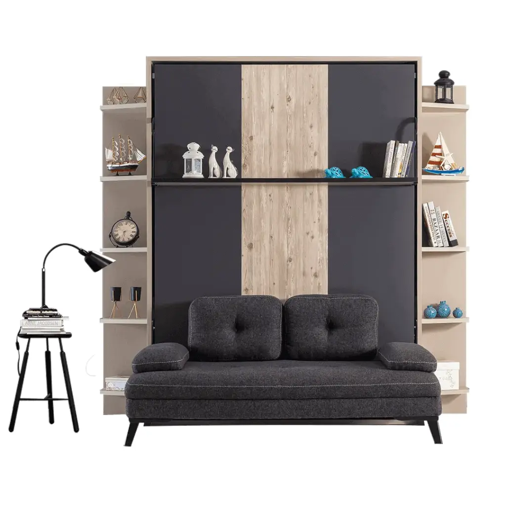 Lit escamotable vertical 2 places Smart (Cadre Cappuccino, Façade Gauche Anthracite, Façade Milieu Anthracite, Façade Droite Anthracite)