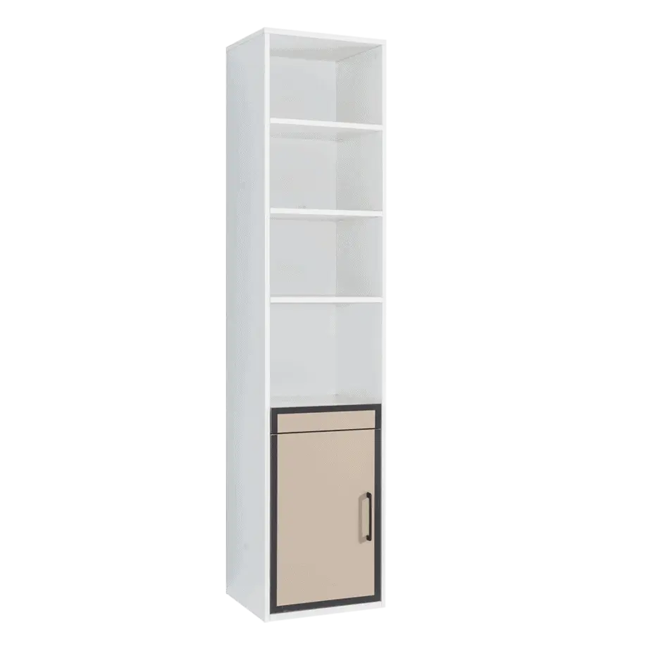 Bibliothèque avec une porte en dessous